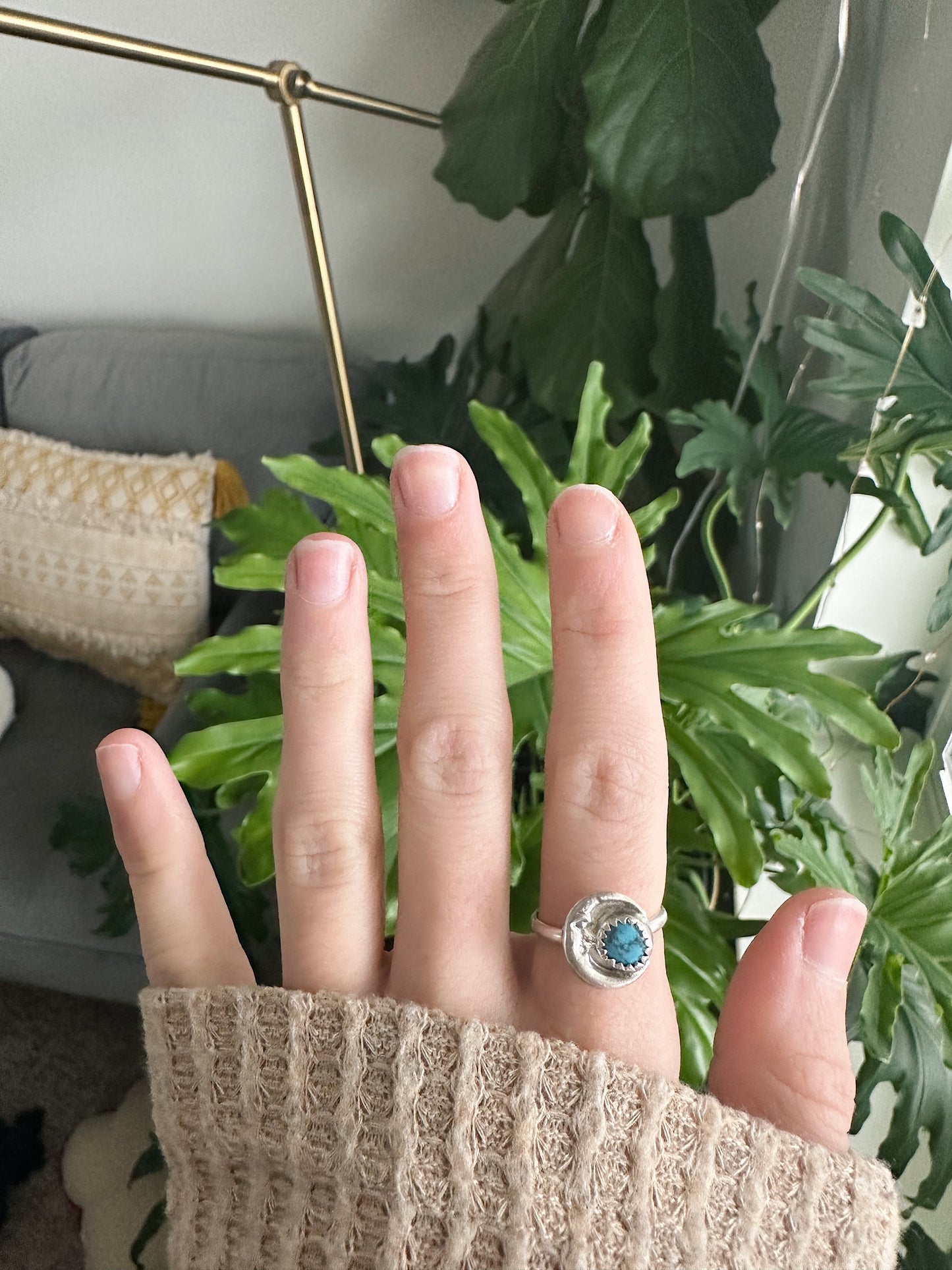 Turquoise Moon Ring - Size 6.5