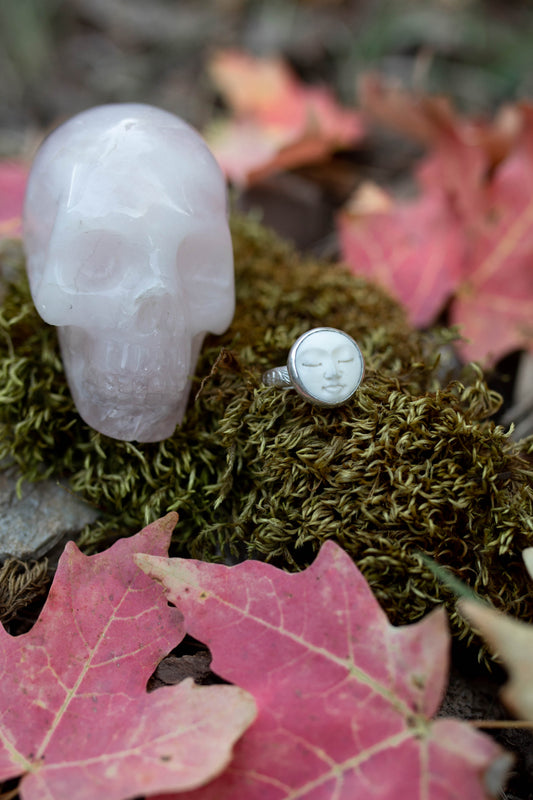 Full Moon Bone Sterling Silver Ring - Made to Order