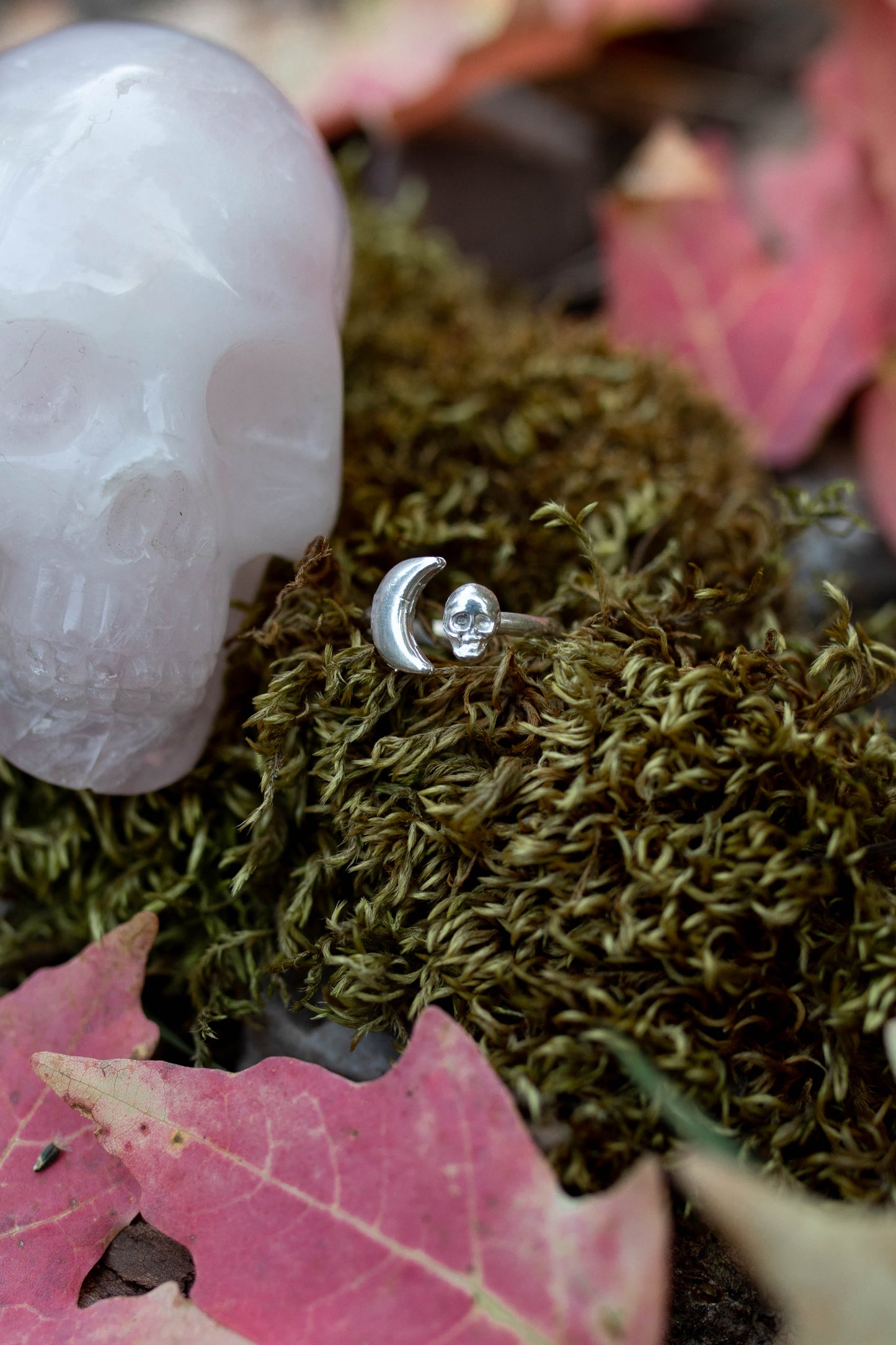 Spooky Moon and Skull Ring - Made to Order