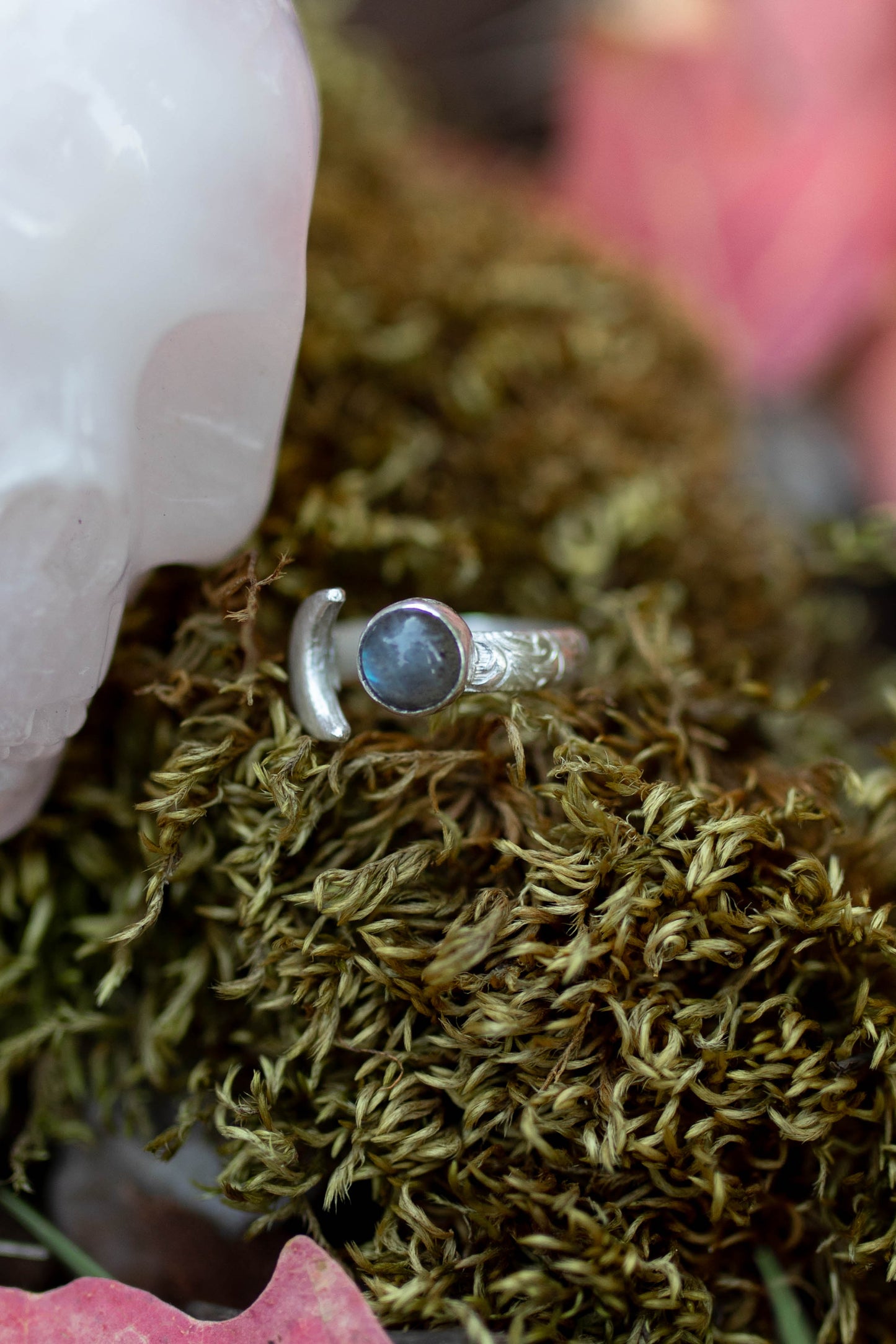 Labradorite Moon Ring - Size 7