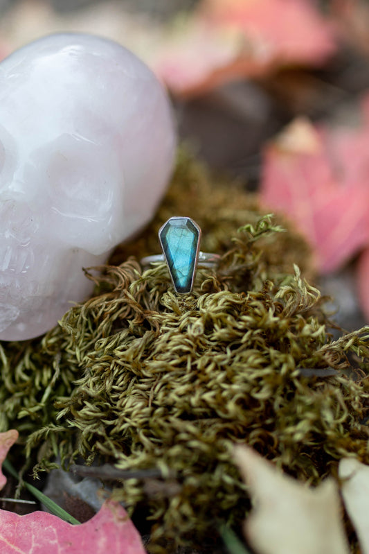 Spooky Labradorite Coffin Ring - Made to Order