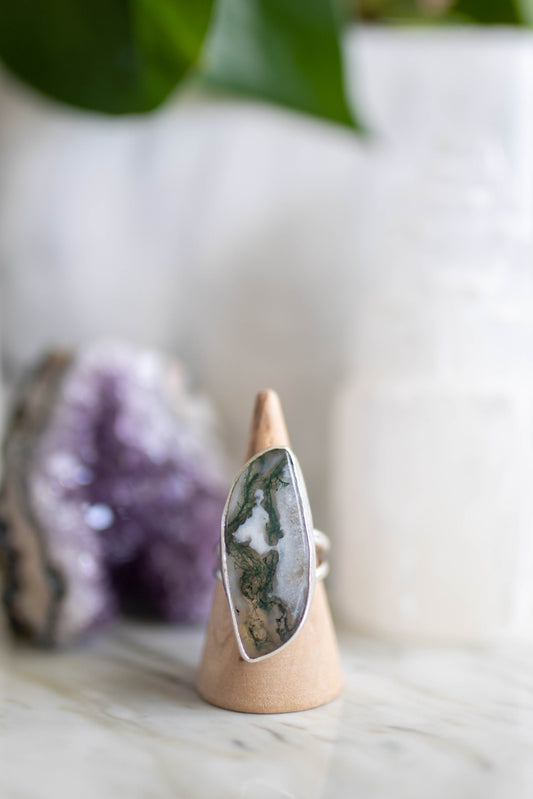 Moss Agate Statement Ring - Size 6