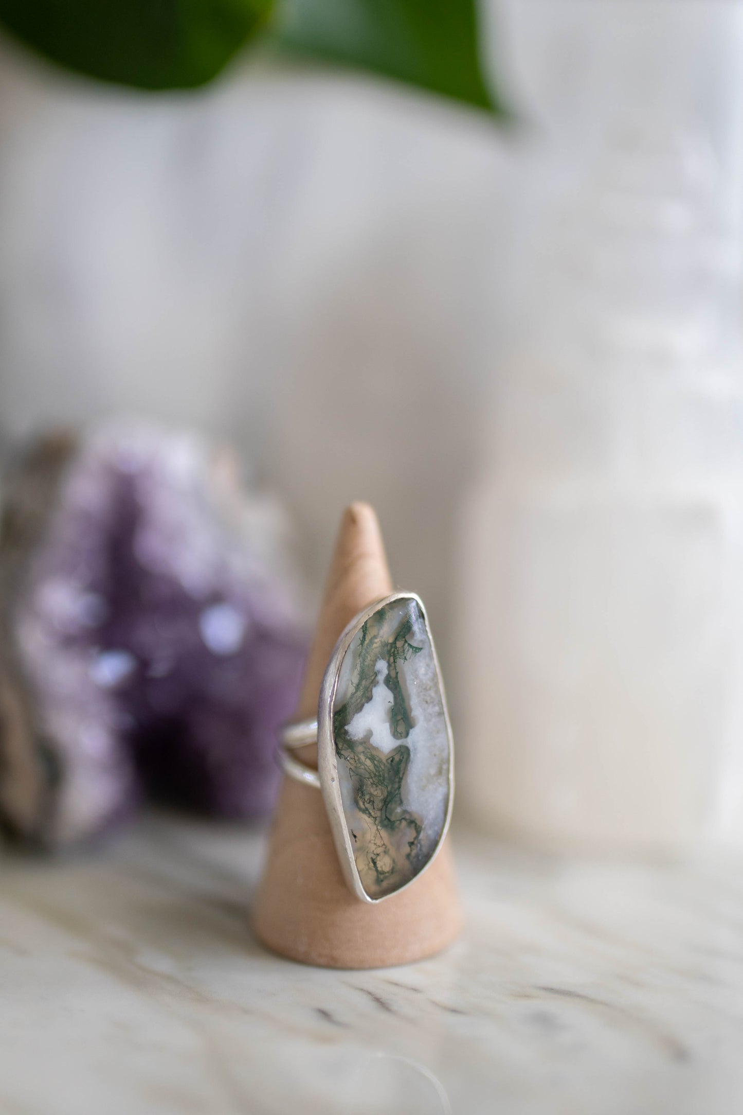 Moss Agate Statement Ring - Size 6