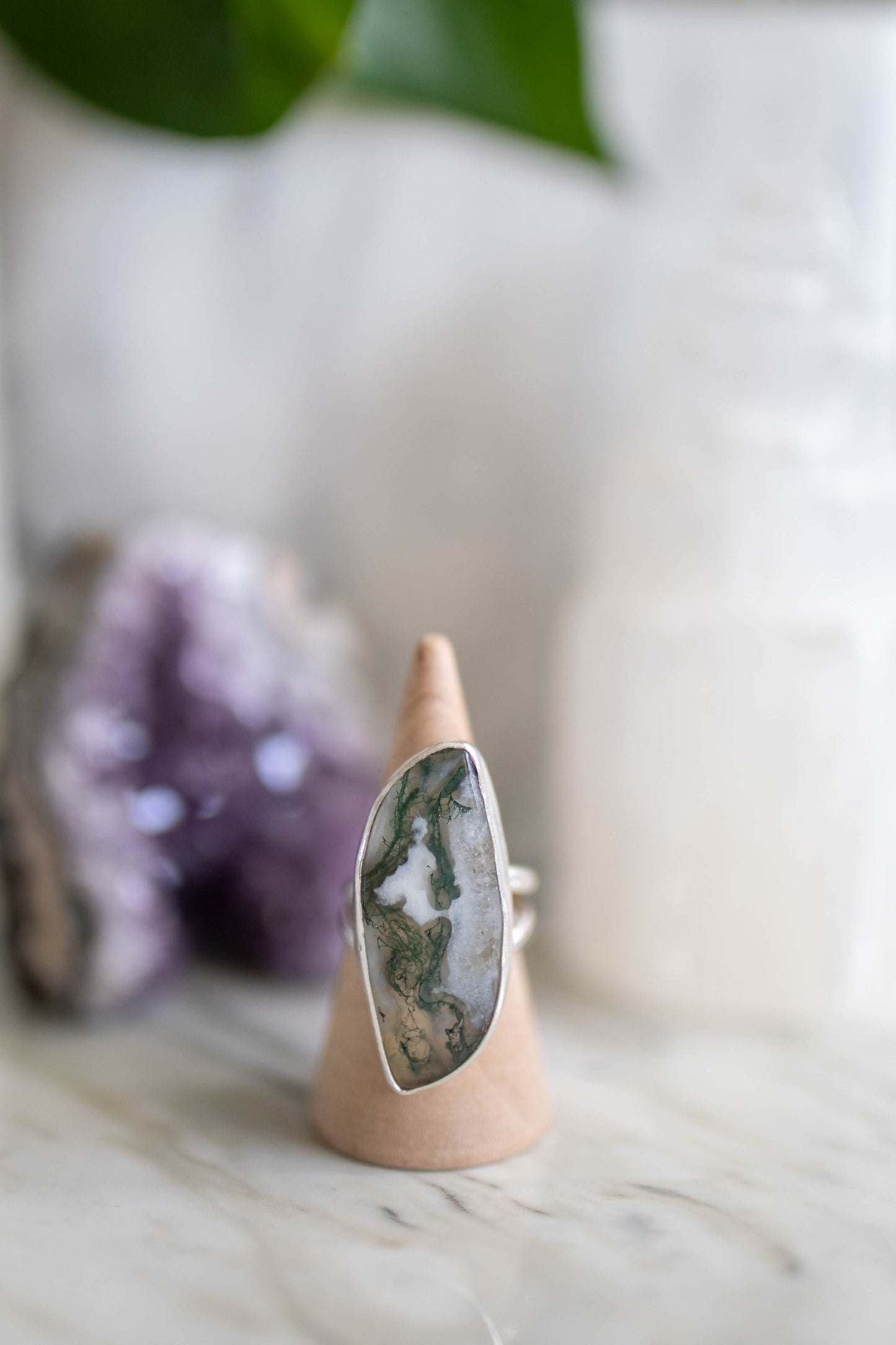 Moss Agate Statement Ring - Size 6