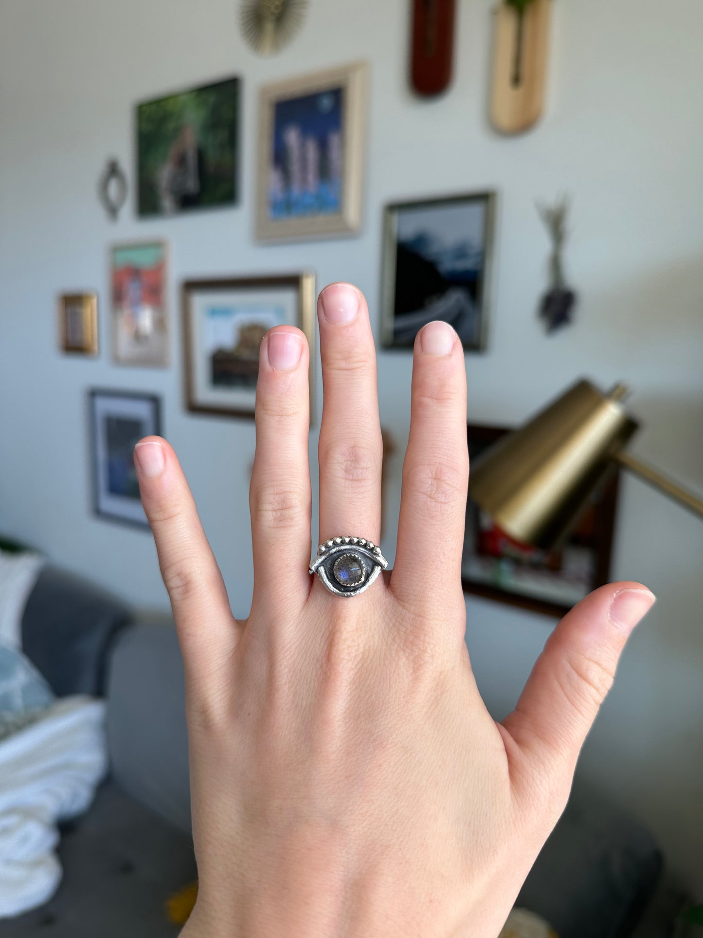 Evil Eye Labradorite Ring - Size 8.75